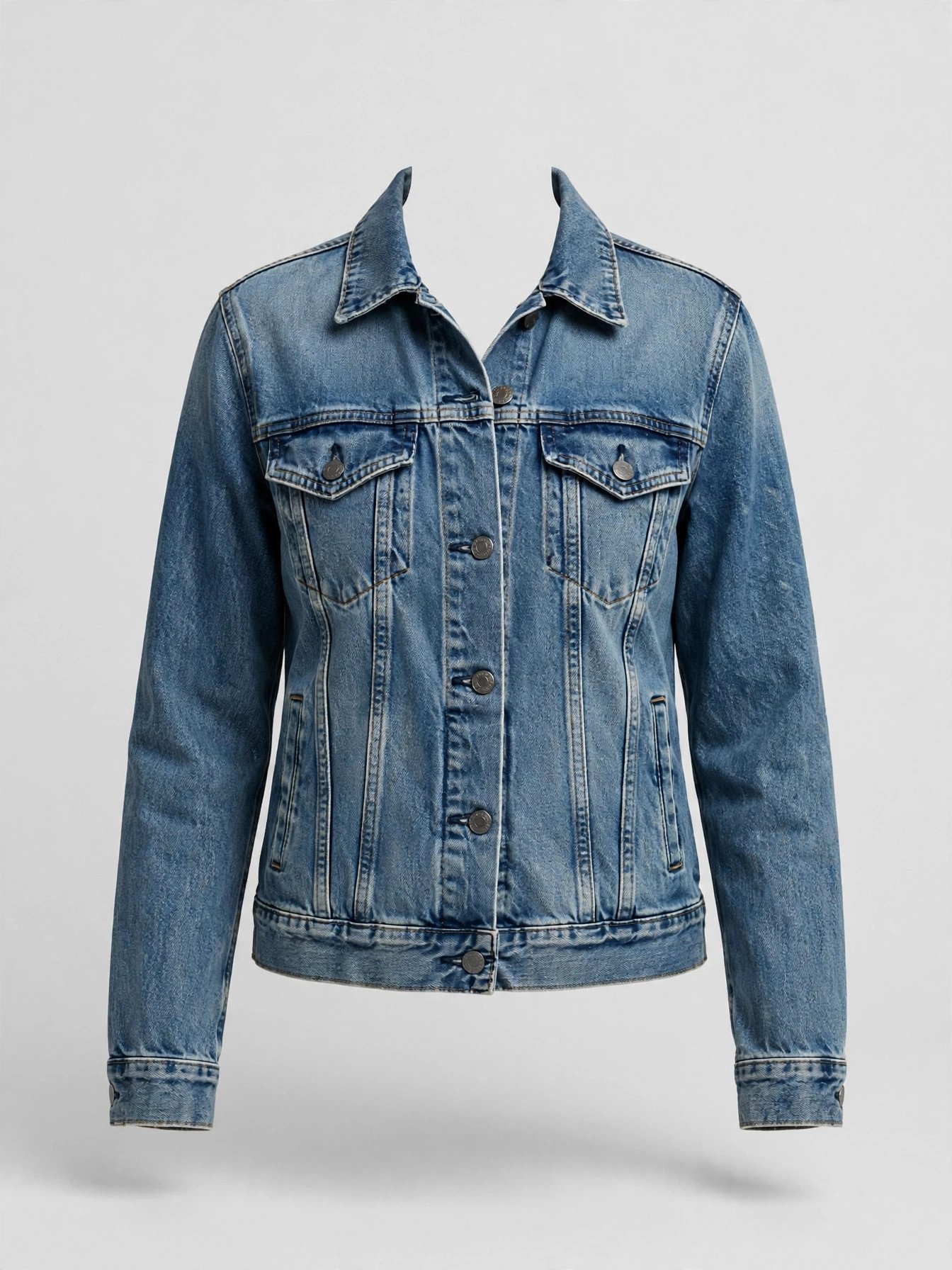 AO-2021-womens-denim-jacket.jpg Women's Denim Jacket — Medium Wash - Image 1