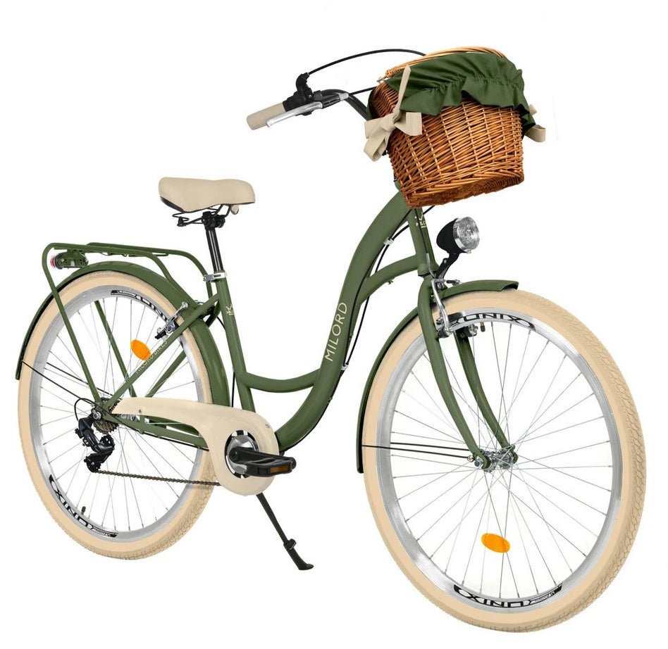 img-1783527721536-309908.jpg Milord Cityrad, 28/26 Zoll, Grün-Creme, 7-Gang, Weidenkorb, Damen – Bild 1